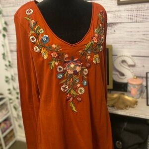 Johnny Was Embroidered Floral Rust top